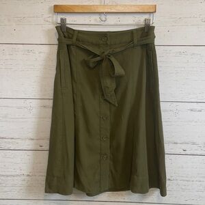 Talbots Olive Button-Front Belted Lyocell Skirt, size 6P, NWT